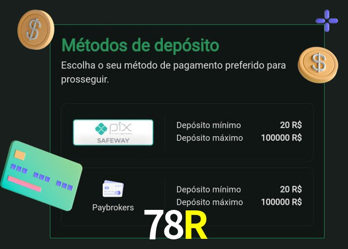 O cassino 78R oferece uma grande variedade de métodos de pagamento